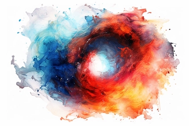 Watercolor, Craft a high-redshift Lyman-alpha galaxy, emitting strong Lyman-alpha radiation due to intense star formation clipart, hd, on a white background, spaced out
