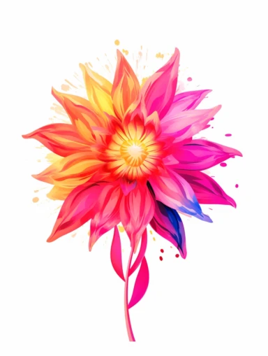 clipart, decorative flower, one per page, flat color clipart, bright hot pink primary colors, isolated on white background,