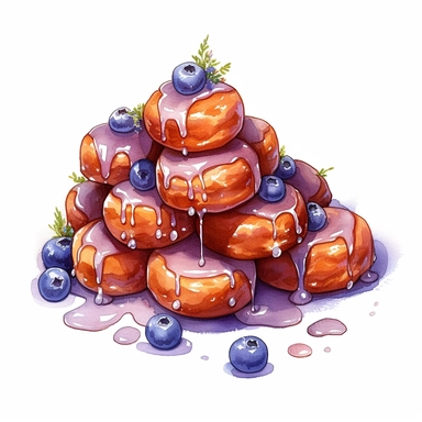 isometric illumination of ultra realistic rooibos blueberry glazed donut holes, spaced out, sublimation clipart, watercolors and pencil style, isolated on white, ultra-detailed, high quality, ghibli style, award winning, soft realism, chiaroscuro, firecore, massurrealism, cute cartoonish designs, iconic, white background (relaxed, stealth)