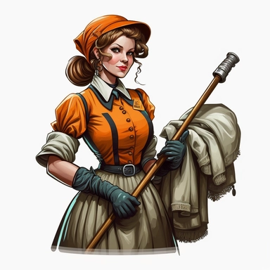 female cleaner, clipart, very detailed, high resolution, white background