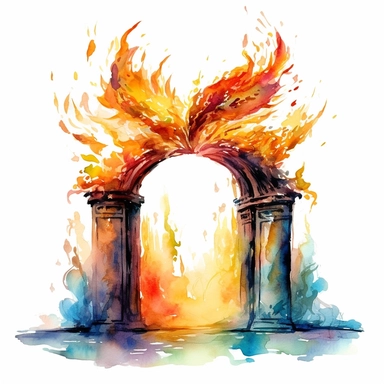watercolor fire Fairy Gate, flame around, detailed, hd, clipart