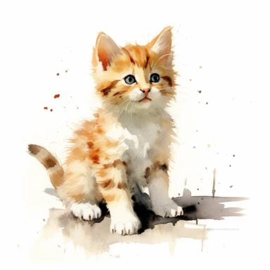 a happy kitten, watercolor painting by WINSLOW HOMER, clipart, white background