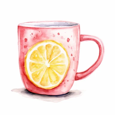 basic watercolor pink lemonade colored mug in minimal hand drawn style, Etsy, textured, clipart, white background