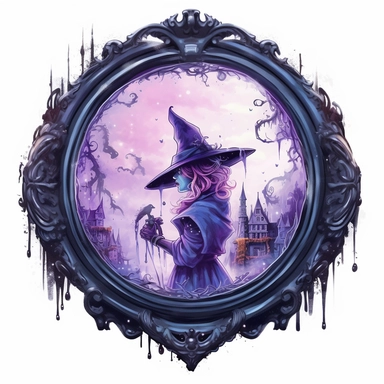 witchcraft magical mirror performing magic clipart style detailed watercolour 8k high res detailed horror effect for print