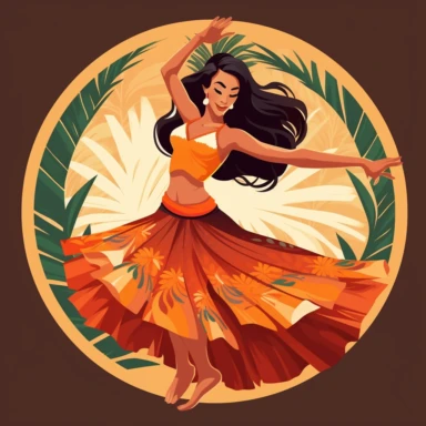 Design a clipart showcasing traditional hula dancer in their vibrant costume, capturing the grace and beauty of this iconic Hawaiian dance form.