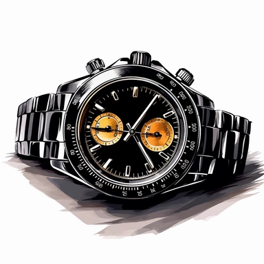 balck men’s Rolex watch, black Mercedez Benz, black bling sunglasses, rich elements, cartoon, clipart, vector, hand drawn water painting style