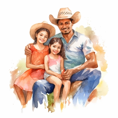 watercolor clipart happy hispanic father and children