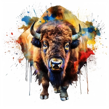 american bison oil painting watercolor clipart graffiti