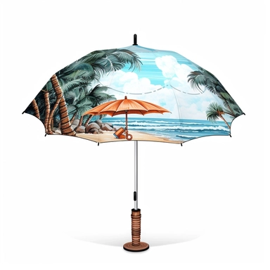 right side coconute trees,Beach Umbrella, Deck Sublimation Clipart,hyper realistic, intricate detail, illustration style,high solution,on the white background