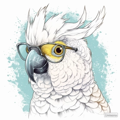 kawaii adorable cockatoo wearing cute glasses, nursery art, clipart image, line art image, white background, inspired by yoshitaka amano art, very detailed, 8k