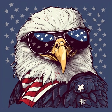 portrait of a bald eagle wearing a sunglasses and an american flag bandana, clip art style
