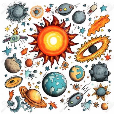 hd clipart, meteor, childrens outer spaced theme, white background, fully detailed,