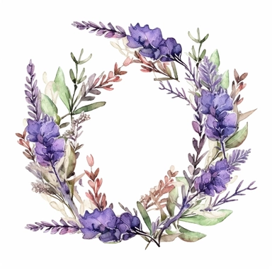 Adorable watercolor retro garland of lavender flowers for wedding invitation, watercolor clipart, high quality clipart, no background, high details