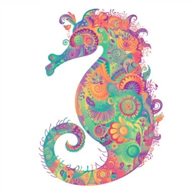 a seahorse in the style of lilly pulitzer isolated on a white background, vibrant colors, in the style of clipart