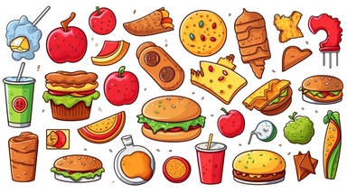 cartoon food clipart, isolated, white background, vector graphic