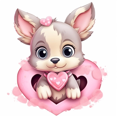 kawaii a very cute cuddly eyes happy puppy wearing a pink coat giving out heart's clipart Easter spring bunny scrapbooking Crafton digital paper white background