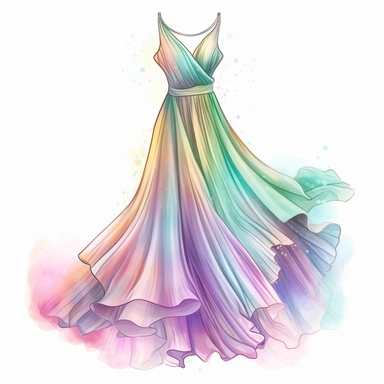 Disco chiffon dress clipart, pastel colors, hand drawn art isolated on white background, sparklecore