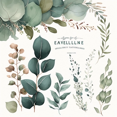 watercolor eucalyptus edges and border clipart
