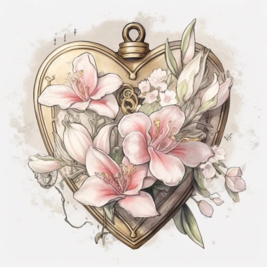 watercolor, hyper realistic, white background, white margins, 16k, ultra detailed clipart, cut out image, hand-drawn, whimsical vintage-inspired love tokens, such as a floral locket symbolizing love and affection in the Victorian era. Romantic Vintage - Soft Pink and Ivory