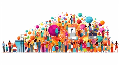 pixar style clipart, intricate, colorful, rainbowcolor, pop, social network connection concept, community, white background