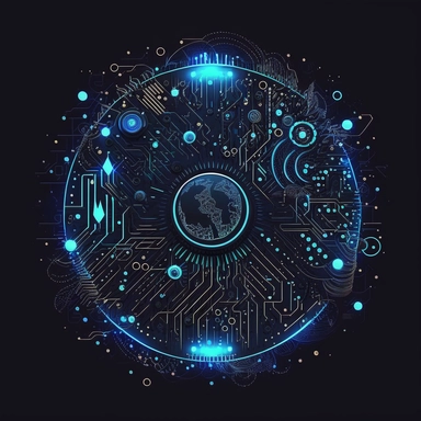 London, technology, NFT, Swag, hipster, quirky, finance, blue, simple, cosmos, particles, glowing, clean black background, digital, circuit board, icon, clipart, futuristic, 2D, flat, svg, sci-fi, 4k, vector
