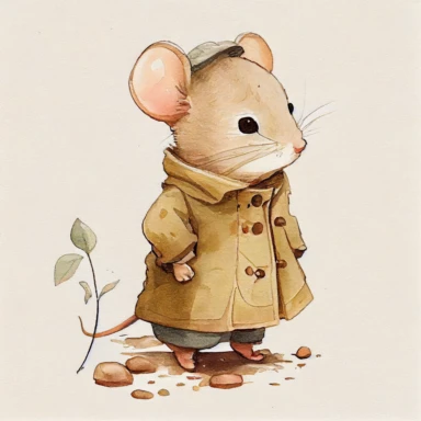 very detailed children's book illustration of a vintage mouse wearing clothes, smooth watercolor details, soft colors, outline, nursery art, popular on pinterest, clipart, trending on artstation, minimalist, watercolor illustration clipart, watercolour clipart, watercolor illlustration for kids and children, book illustration, flat design, white solid background