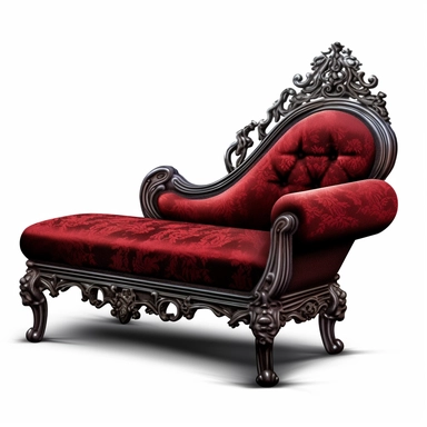 Victorian Gothic fancy formal fainting couch, dark Gloomy shades of red, mysterious, fantasy, highly detailed, 32k, isoplated on a white background, clipart