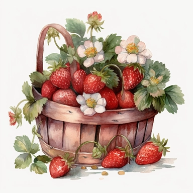 bushel of strawberries watercolor clipart