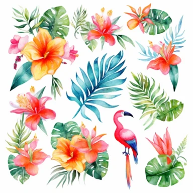 Tropical Watercolor Clipart in white background