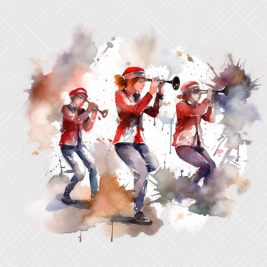 clipart, watercolor, modern high school georgia marching band, simple, 3 colors, watercolor, white background, v 5.1 99