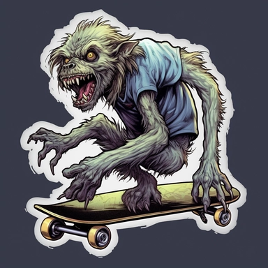 a sticker, artwork of t shirt graphic, a cool Zombie dog skateboarding by bernie wrightson, highly detailed clean, vector image, photorealistic masterpiece, professional photography, realistic, flat white background, isometric, vibrant vector, clipart, illustration, realism, 8k, , cinematic, front view, white background