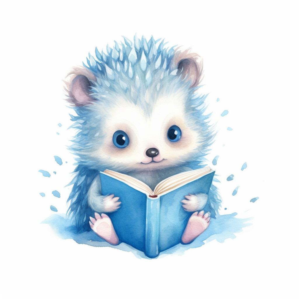 Watercolor Svg Clipart Of A Cute Cartoon Adorable Baby Hedgehog Reading 