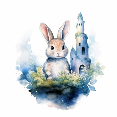 Easy to cut, Dreamy watercolor bunny from a fairytale forest clipart