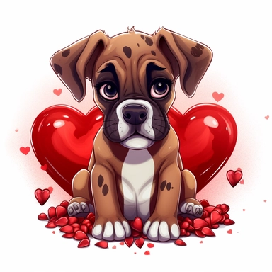 cute boxer puppy chibli clipart surrounded by hearts