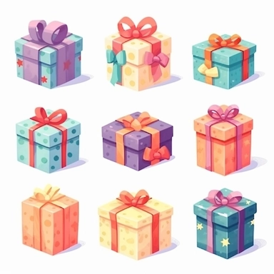 Set of gift box clipart, gift clipart, pastel color, minimal, white background for remover