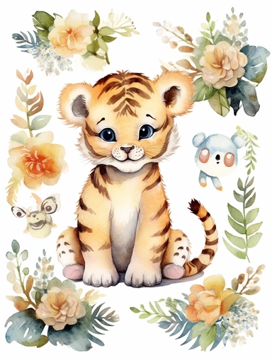 tiger Watercolor Clipart, Cute Baby Shower Graphics
