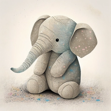 A cute baby elephant teddy soft toy, jellycat, stylised hand painted textures, stylized digital art, baby elephant , rough paper texture, baby elephant, highly detailed muted colors,watercolor texture, setteidreams colour design, finger blend shading, stippled walls,amazing textured brush strokes, illustrated in whimsical style, childrens book illustration, clipart style, white solid background , no watermark, remove watermark, no text, remove text, no writing, remove writing