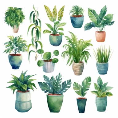 Watercolor House Plants Clipart. Indoor Plants Elements. Monstera, Cactus Illustration. Boho Home Decor Clipart. Home green garden. Plants in pots