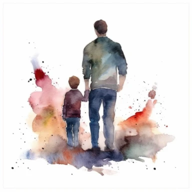 clipart of father's day, dad standing, watercolor, clipart, back view, heartmelting, love, relationship, colorful