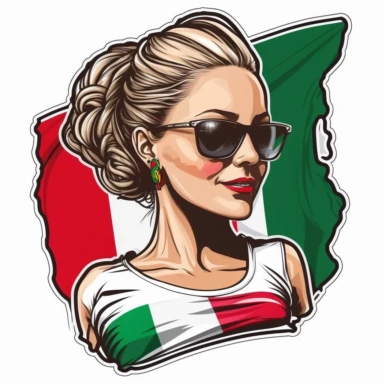 pretty young woman with a t-shirth with the mexican flag, hair in a bun and sunglasses realistic cartoon style clipart sticker