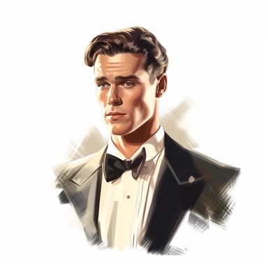 beautiful stunning handsome vintage old hollywood cinema young man, paint art style, clipart, white background, superrealistic, one of a kind