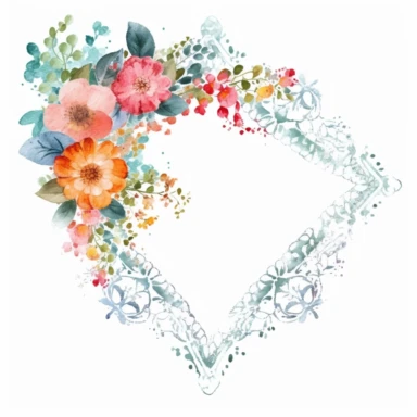 Watercolor Lacy Floral Corners Clipart, white isolated background, space out, hd