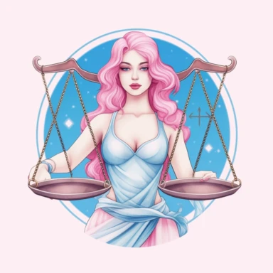 libra zodiac sign woman clipart, pink and light blue, white background, no text