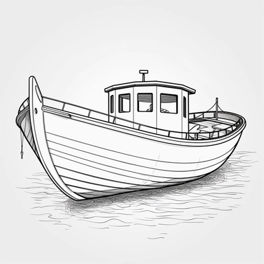 coloring page for kids of boat, white neutral background, clean line art, low details , 1,5px thick black lines, clipart