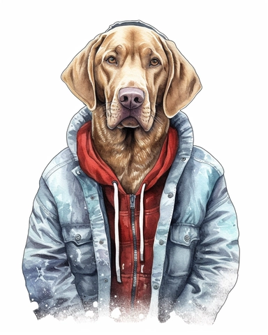 detailed watercolor Chesapeake Bay Retriever with jacket realistic clipart