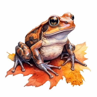 hyperrealistic high detailed dark academia fall frog, acryl watercolor clipart, white background