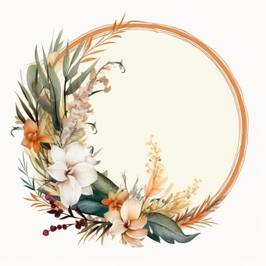 Boho Round Floral Frame clipart ideal for weddings and events in Boho style. Watercolor [Pampas Grass} and Cream orchid flowers] is a great trendy combination for your design of wedding invitations and items, Watercolor illustrations, white background for removing background--no text shadow font watermark