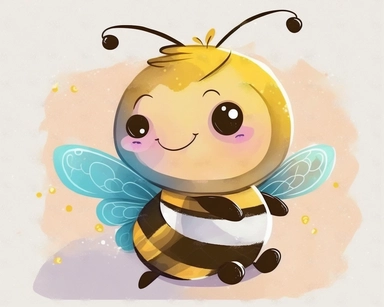 cute smiling vector bee drawing for nursery clipart, in the style of watercolor painting, charming anime characters, cute and colorful, depiction of animals, high quality