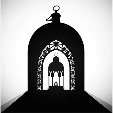a clipart of a lamp icon silhouette style islamic lamp concept seamless flat pattern, in the style of steel/iron frame construction, fatima ronquillo, luxurious wall hangings, arched doorways, tinkercore, gothic realism, arts & crafts