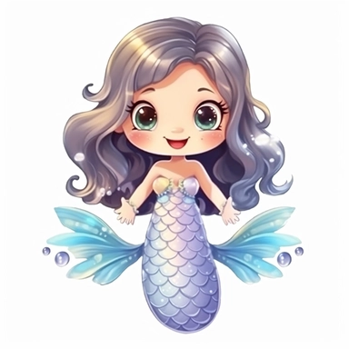 A super-cute Mermaid, Perfect for nursery art and children's book illustration style, simple, cute, full color, clipart, watercolor illustration 2.5d, single object, high definition 8k, white background for removing background